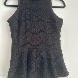 Small Love Fire Black Embellished Peplum Tank Top lace detail